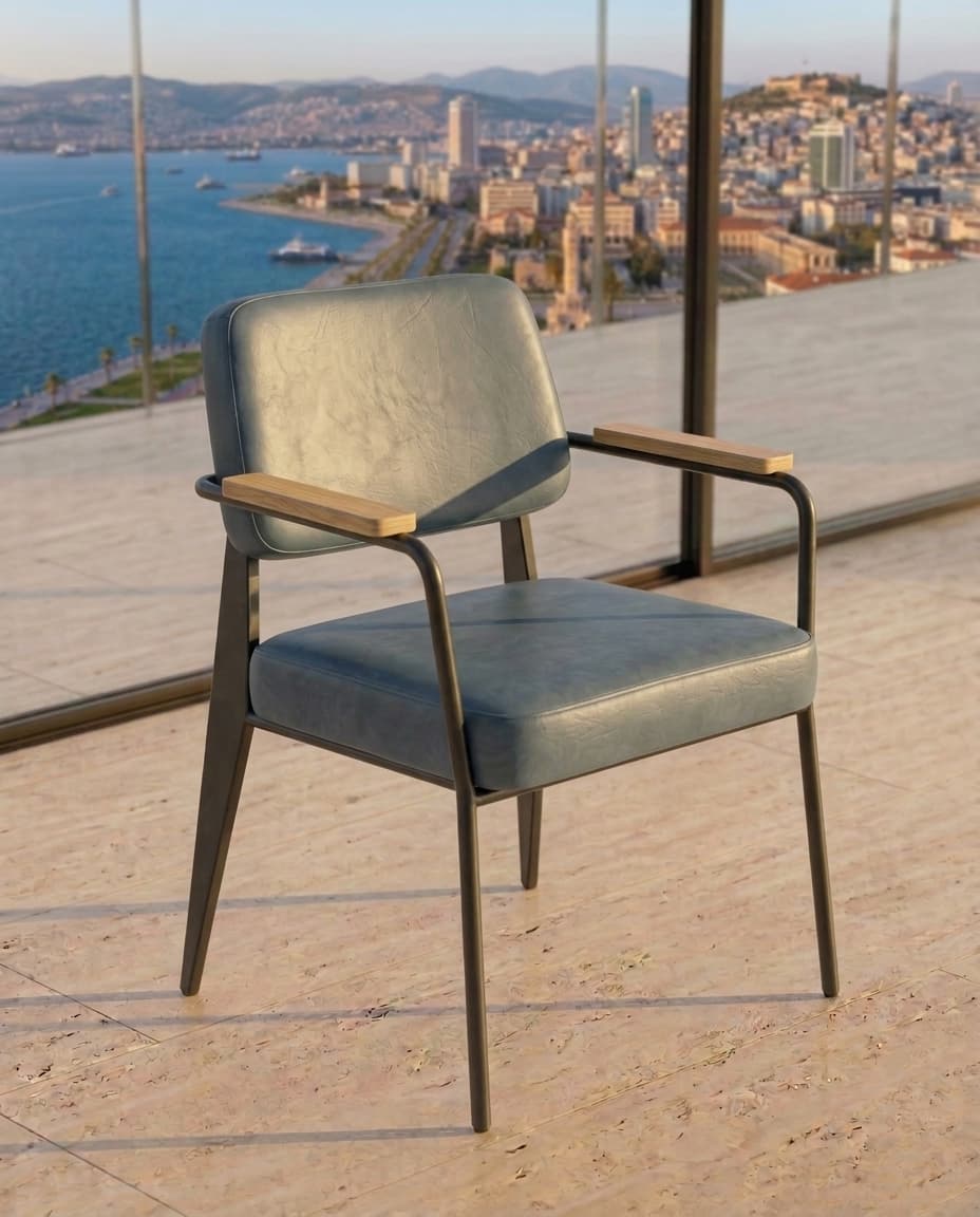 Endüstriyel Metal İskeletli Ahşap Kolçaklı Sandalye
