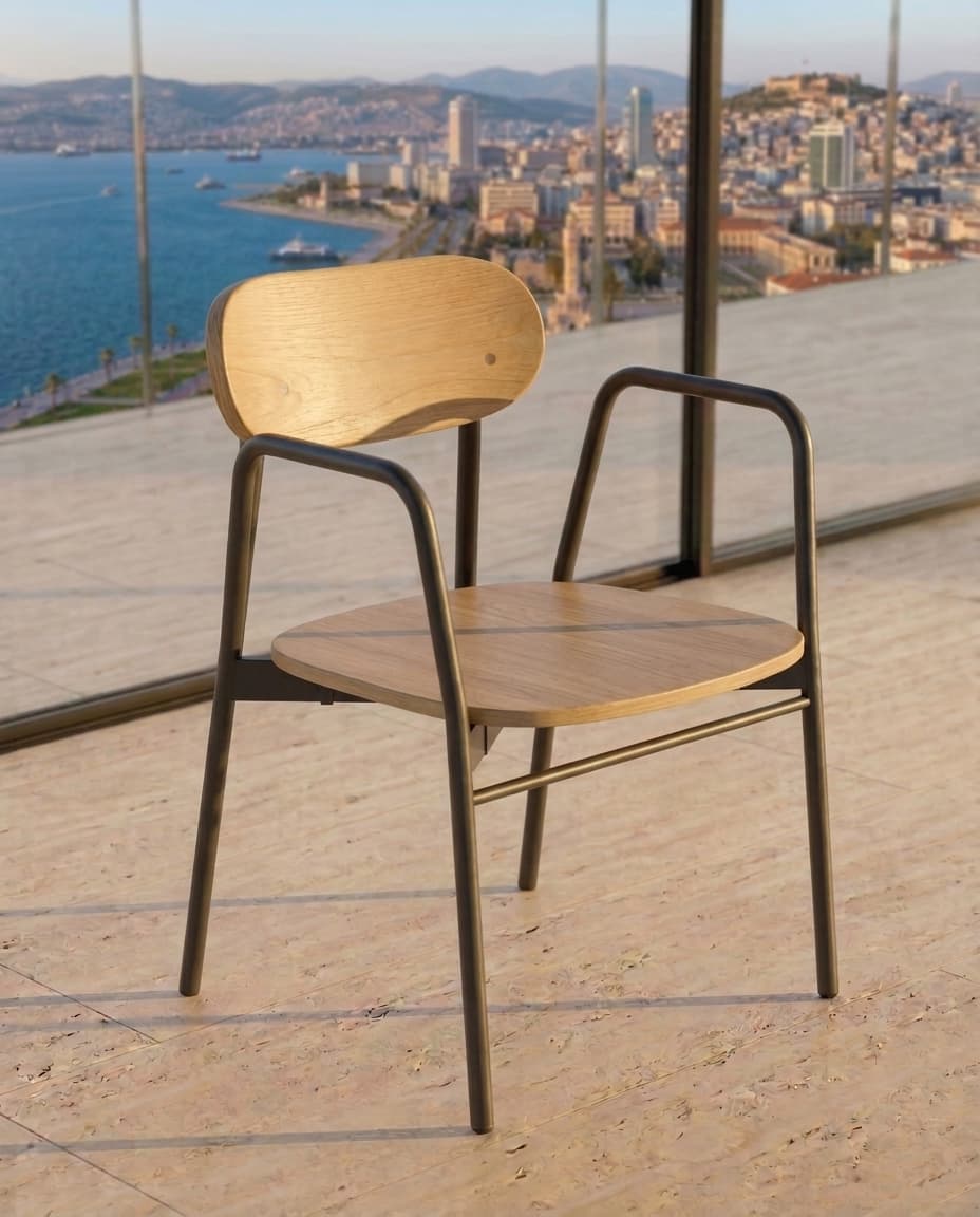 Mira Ahşap Detaylı Metal Sandalye