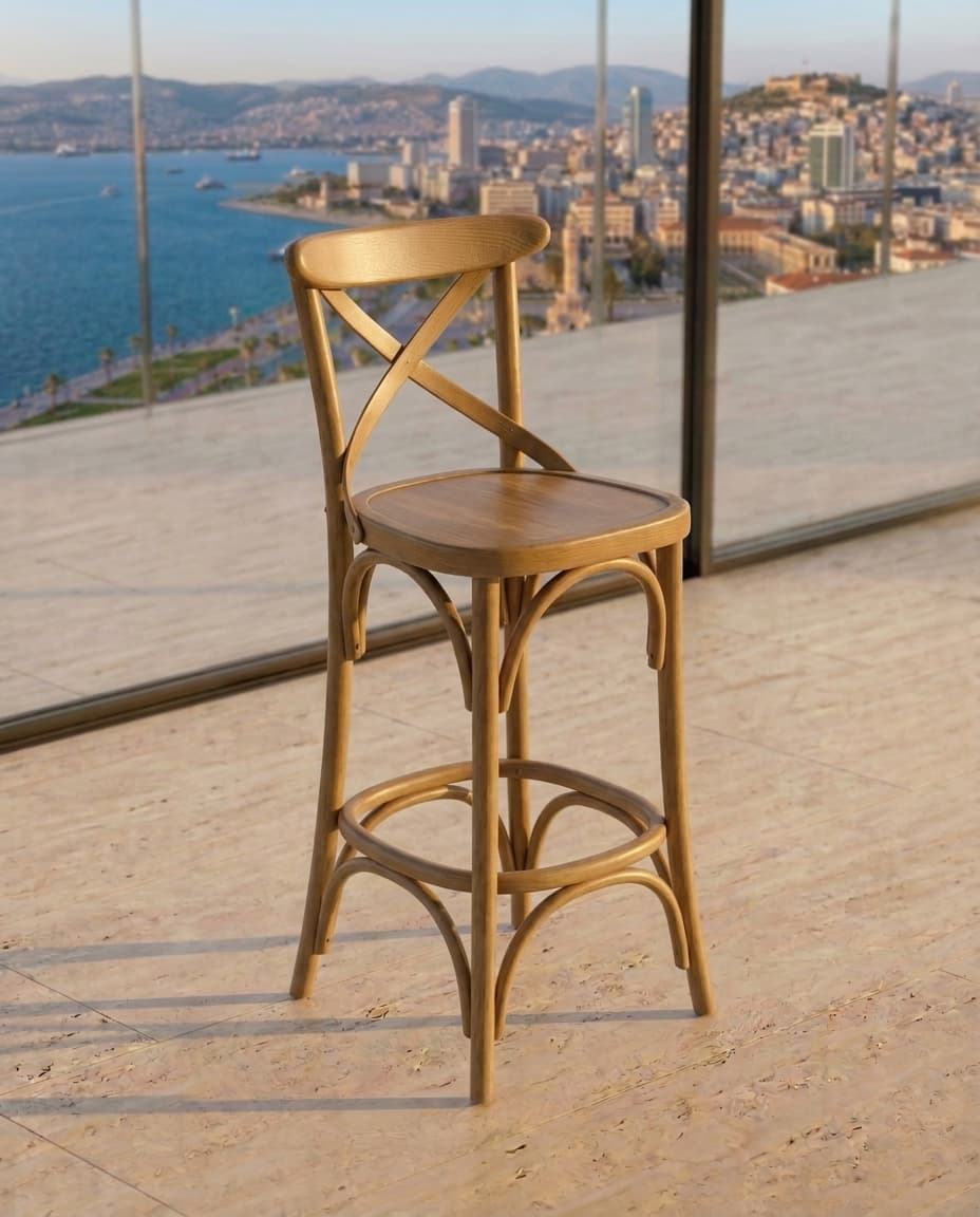 Cross Back Ahşap Bistro Sandalyesi