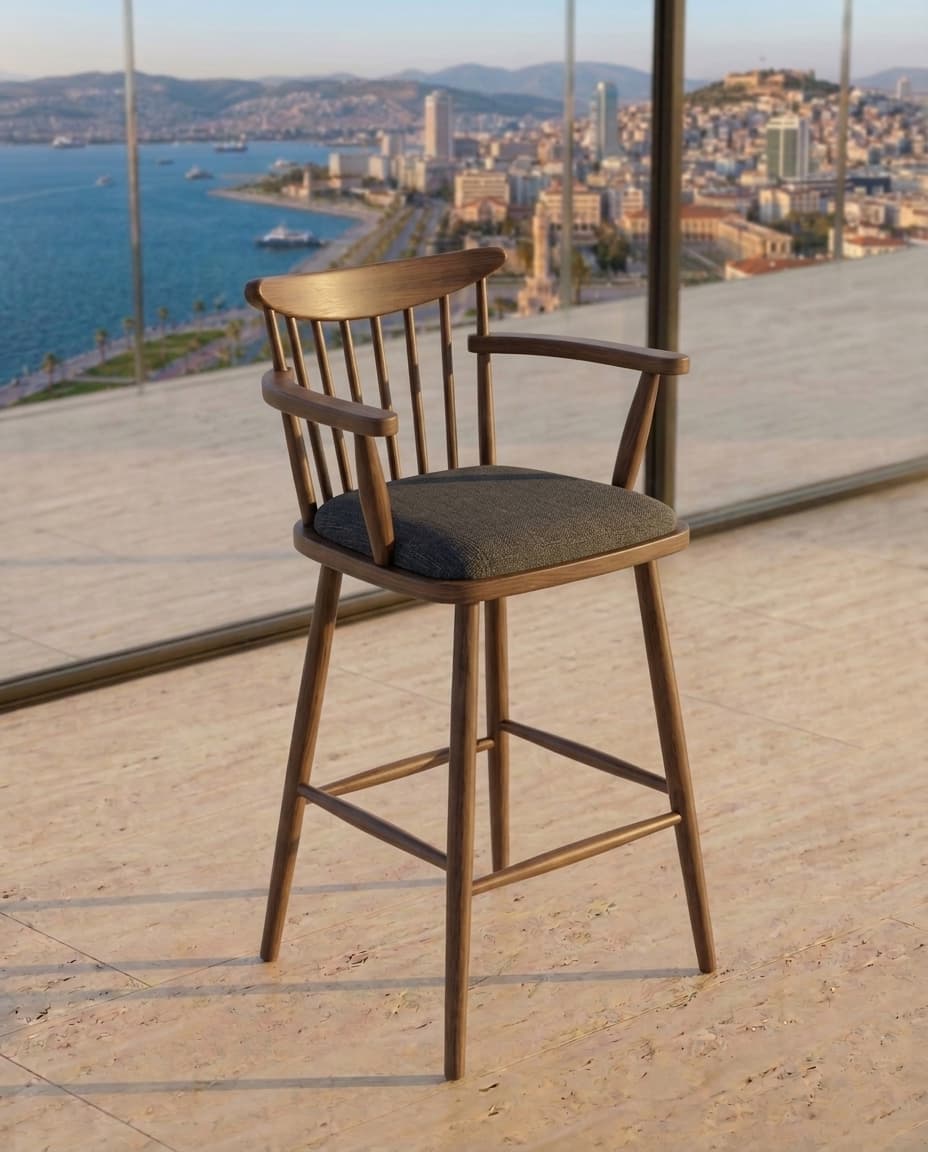 Masif Ahşap Kollu Bistro Sandalyesi