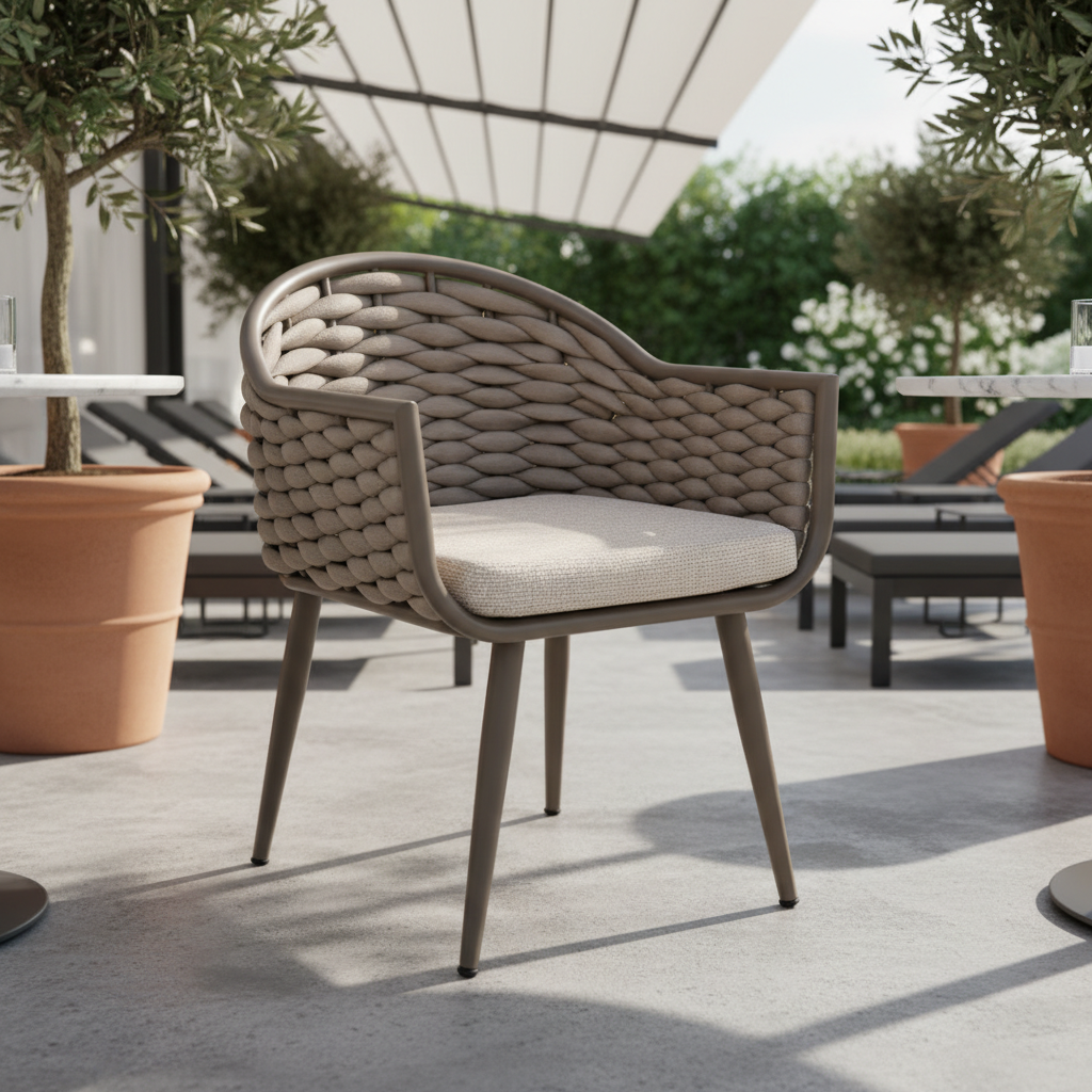 Lüks Örgü Detaylı Outdoor Yemek ve Dinlenme Sandalyesi