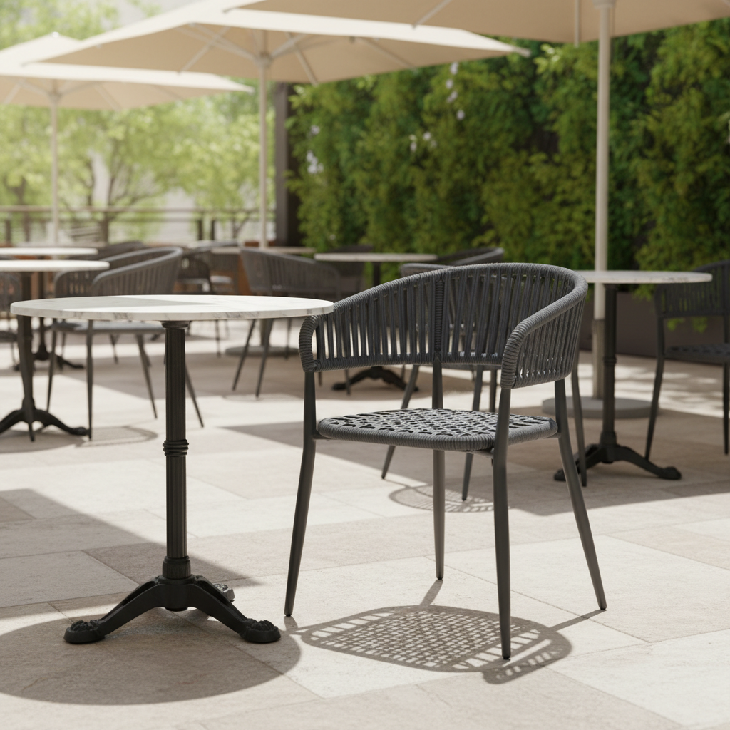 Modern Antrasit Halat Örgü Dış Mekan Sandalyesi