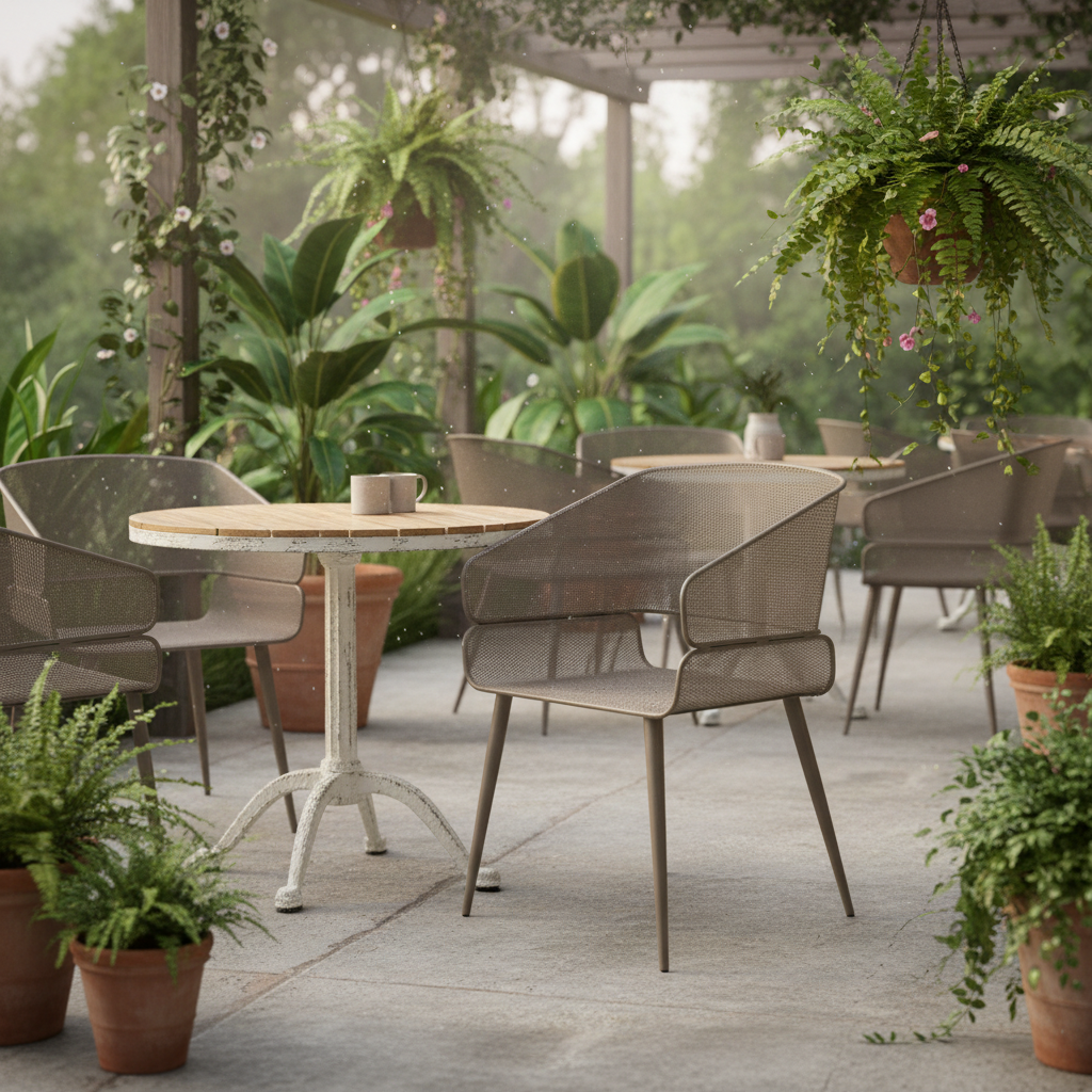 Taupe Modern File Metal Bahçe ve Kafe Sandalyesi