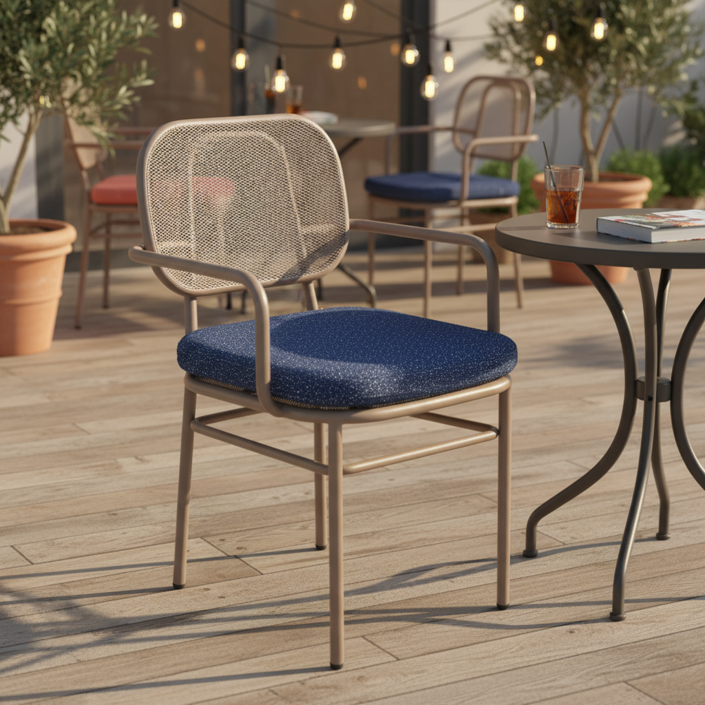 Mercan Minderli Modern File Sırtlı Yemek ve Bahçe Sandalyesi