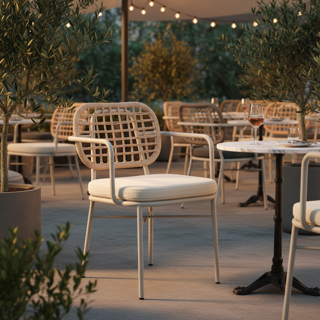 Luxe Dış Mekan Kollu Sandalye - Kordon Örgülü, Minderli, Hava Koşullarına Dayanıklı