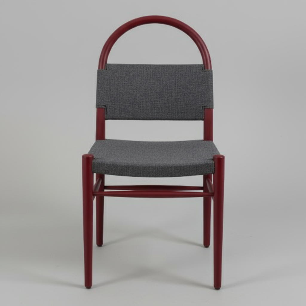 Retro İskandinav Bordo Ahşap Çerçeveli El Örgüsü Hasır Sandalye