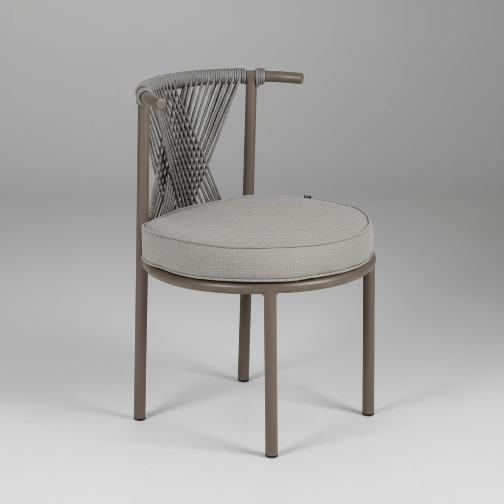 Taupe Kordon Örgülü Konforlu Dış Mekan Sandalyesi