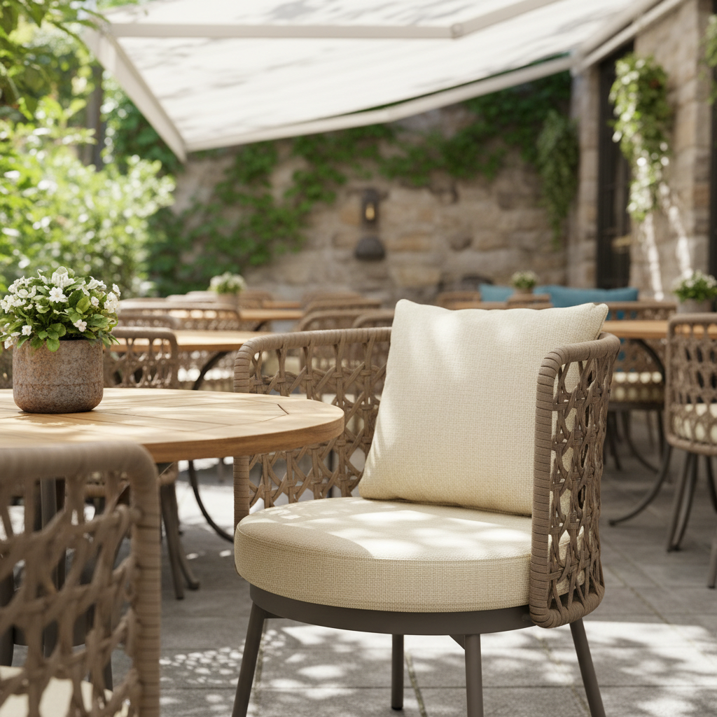 Mavi Konforlu Örgü Detaylı Dış Mekan Bahçe Sandalyesi