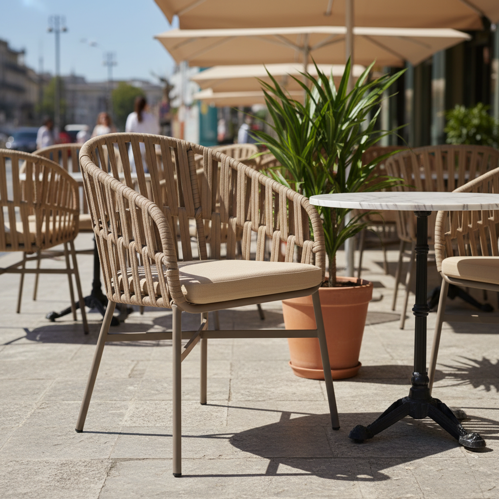 Taba Örgü Detaylı Lüks Metal Ayaklı Konforlu Sandalye