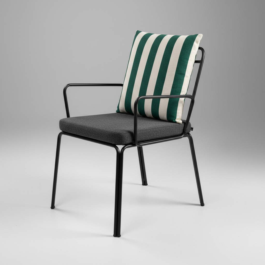 Modern Minimalist Kolçaklı Metal Sandalye (Çizgili Yastıklı)