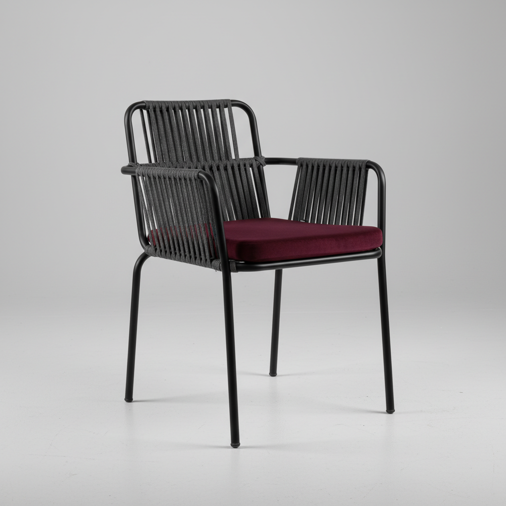 Rope Örgü Hasır Görünümlü Dış Mekan Kolçaklı Sandalye