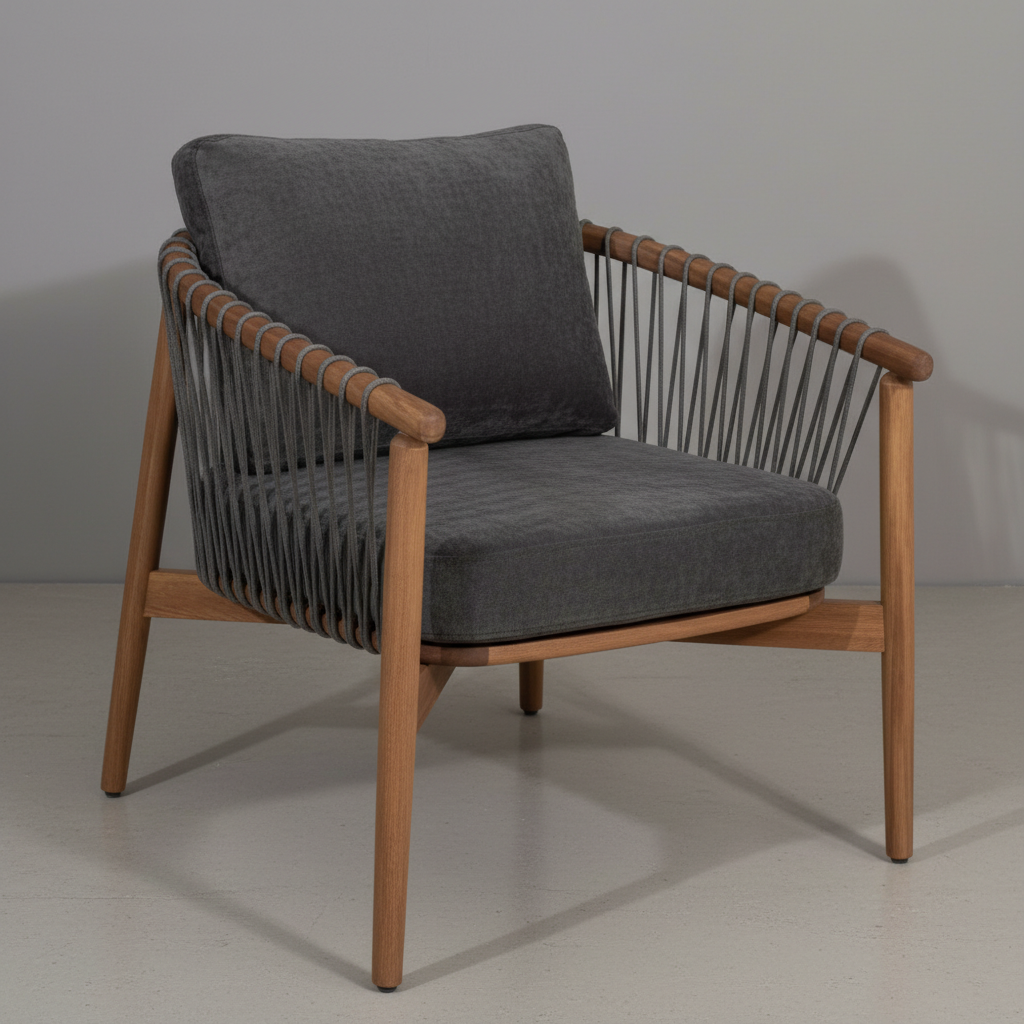 Modern İp Örgülü Lüks Ahşap Konfor Sandalyesi (Tekli Oturum)