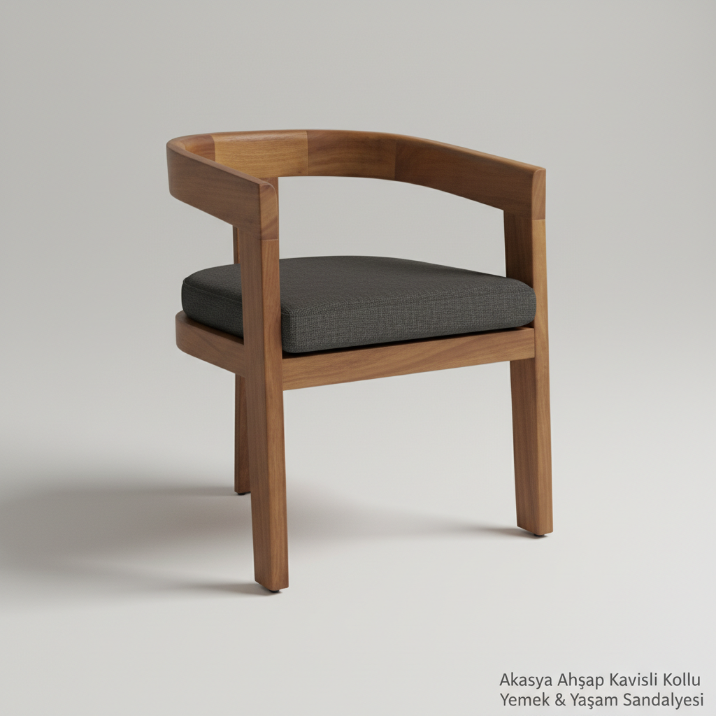 Akasya Ahşap Kavisli Kollu Yemek & Yaşam Sandalyesi