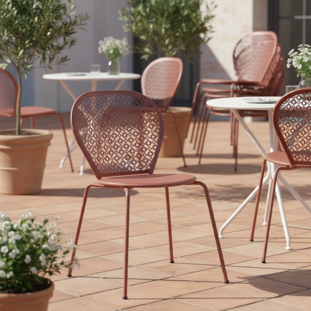 Aria Serisi Delikli Sırtlı İstiflenebilir Metal Sandalye (Gül Kurusu)