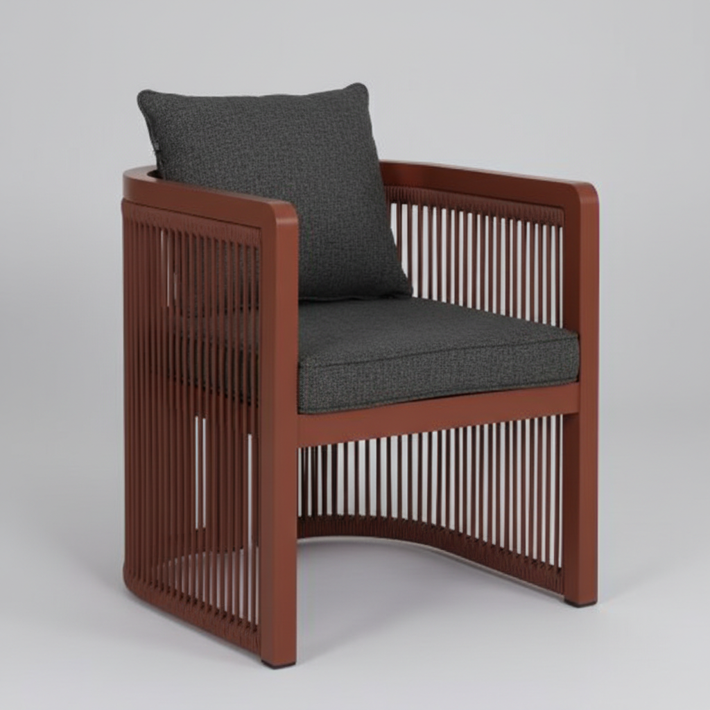 Terracotta Çerçeveli, Lüks Bej Minderli Dinlenme Sandalyesi