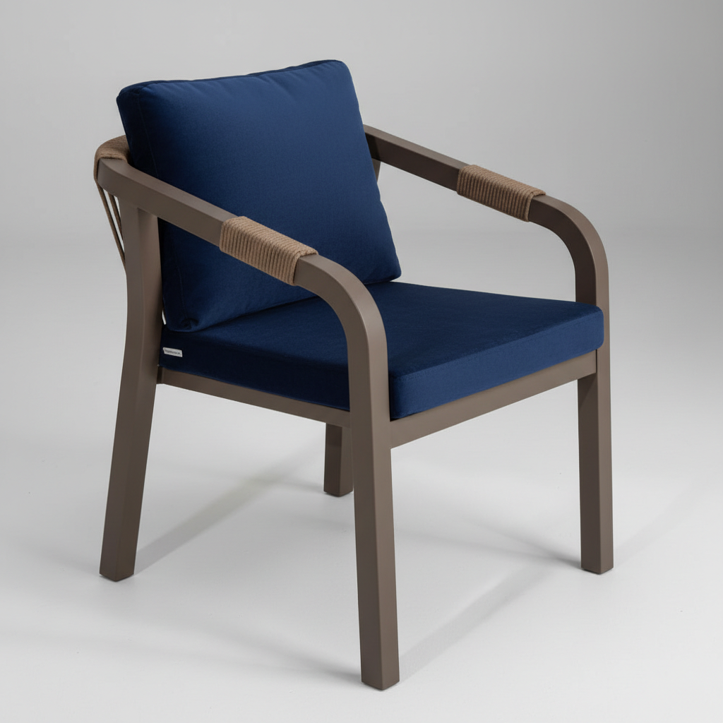 Halat Örgü Detaylı Konforlu Alüminyum Dış Mekan Sandalyesi