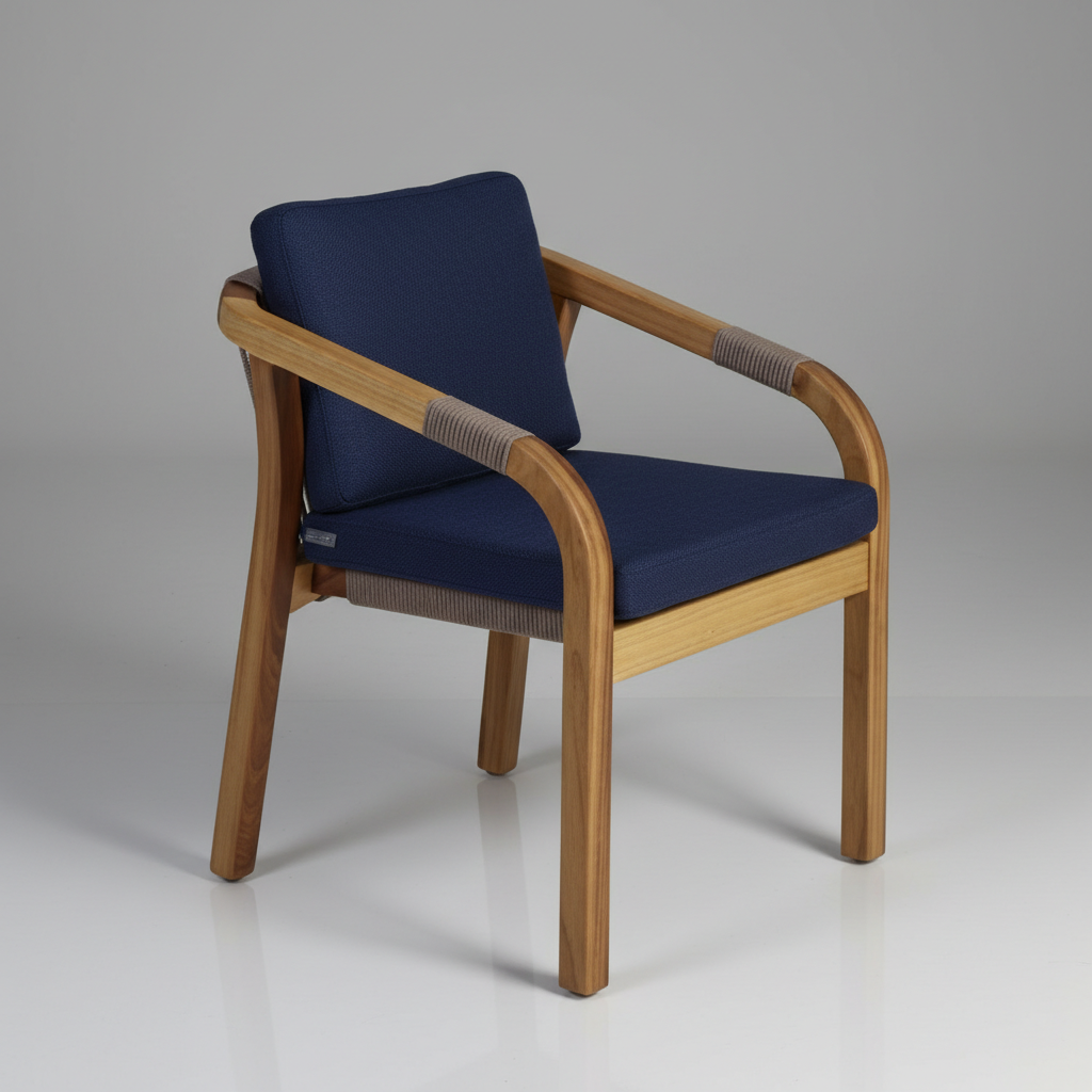 Lüks Ahşap Kollu Minderli Dış Mekan Sandalyesi