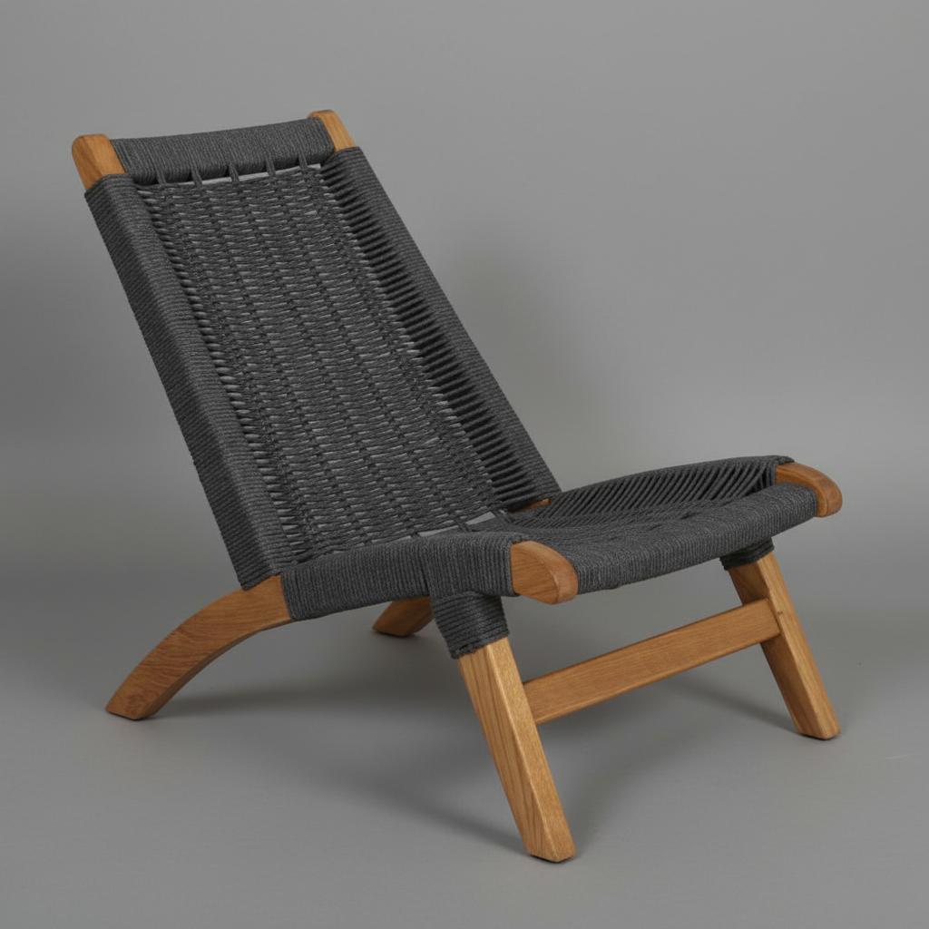 Minimalist Ahşap Kordon Örgü Dinlenme Sandalyesi