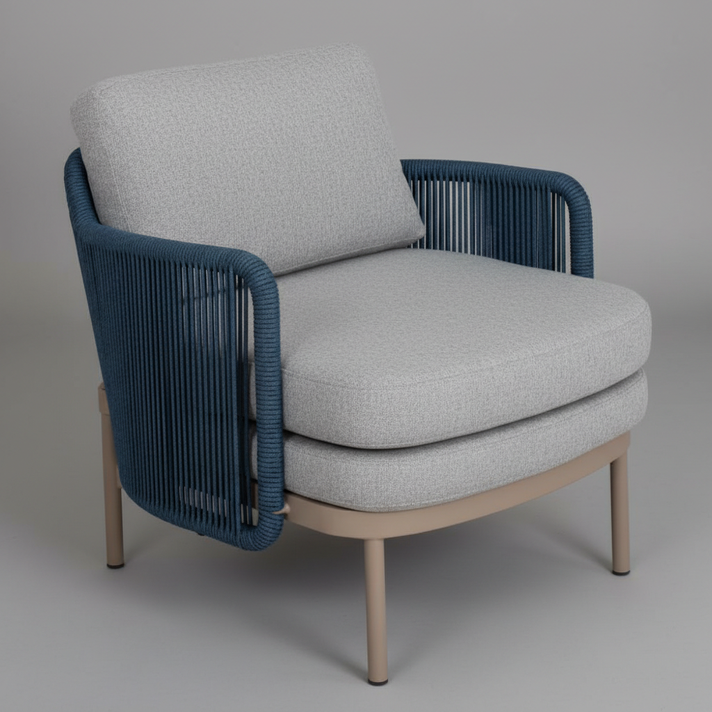 Lacivert Örgü Detaylı Konforlu Bahçe Sandalyesi