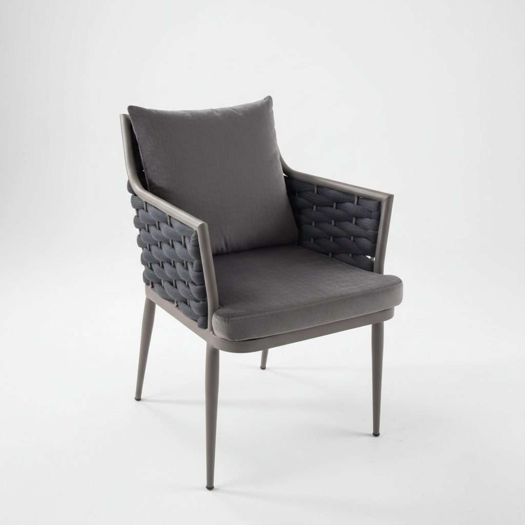 Lüks Antrasit Kordon Örgü Dış Mekan Yemek Sandalyesi