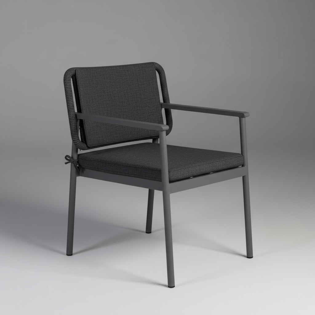 Halat Örgü Detaylı Lüks Alüminyum Dış Mekan Sandalyesi