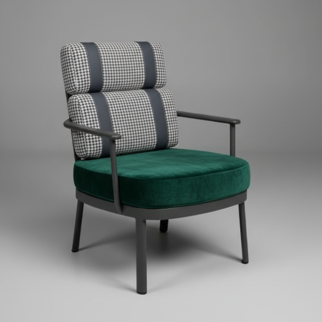 Pas Kırmızısı Kadife ve Kazayağı Desenli Metal Accent Sandalye