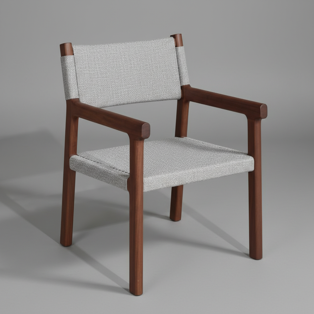 Doğal Hasır Örgü Sırtlı Ceviz Kolçaklı Sandalye