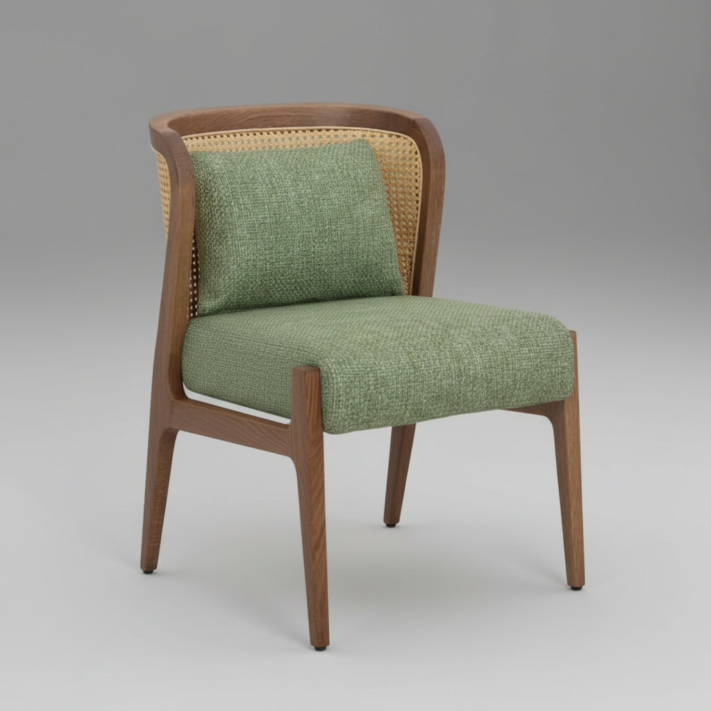 Lusso Serisi Hasır Sırtlı Yeşil Kumaş Yemek Sandalyesi