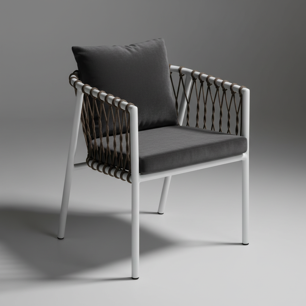 Beyaz Metal Örgü Detaylı Konforlu Bahçe Sandalyesi