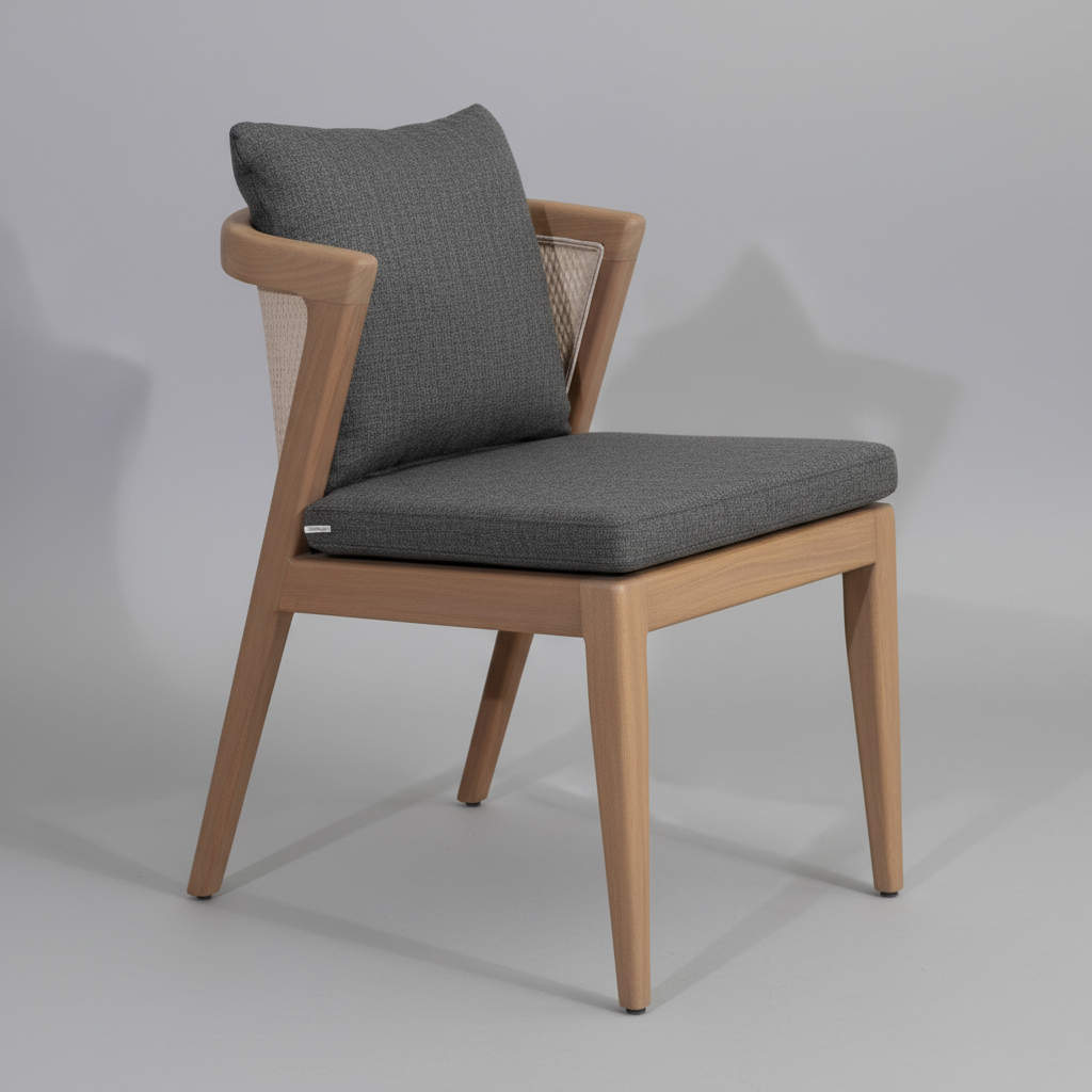 Lüks Doğal Ahşap Minderli Yemek Sandalyesi (Rattan Görünümlü)