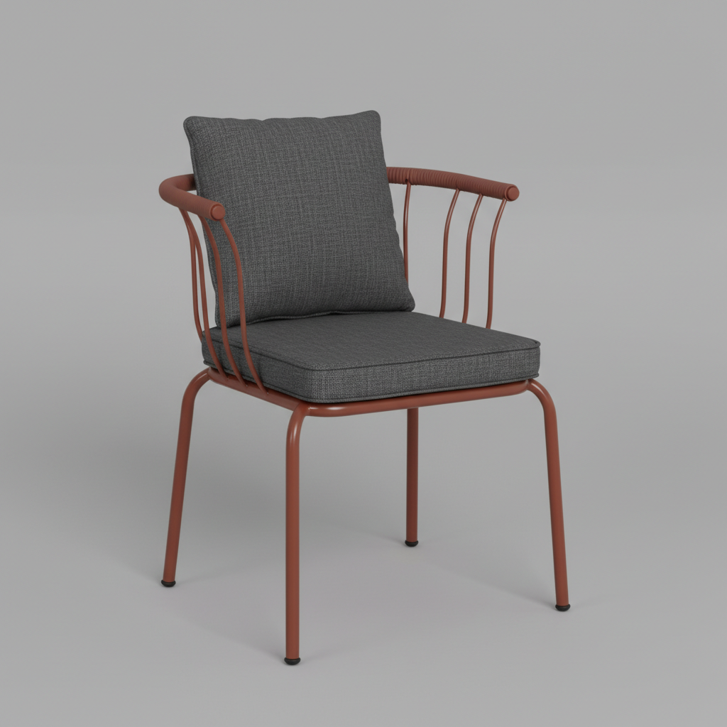 Terra Comfort: Minderli Kiremit Rengi Metal Bahçe/Balkon Sandalyesi