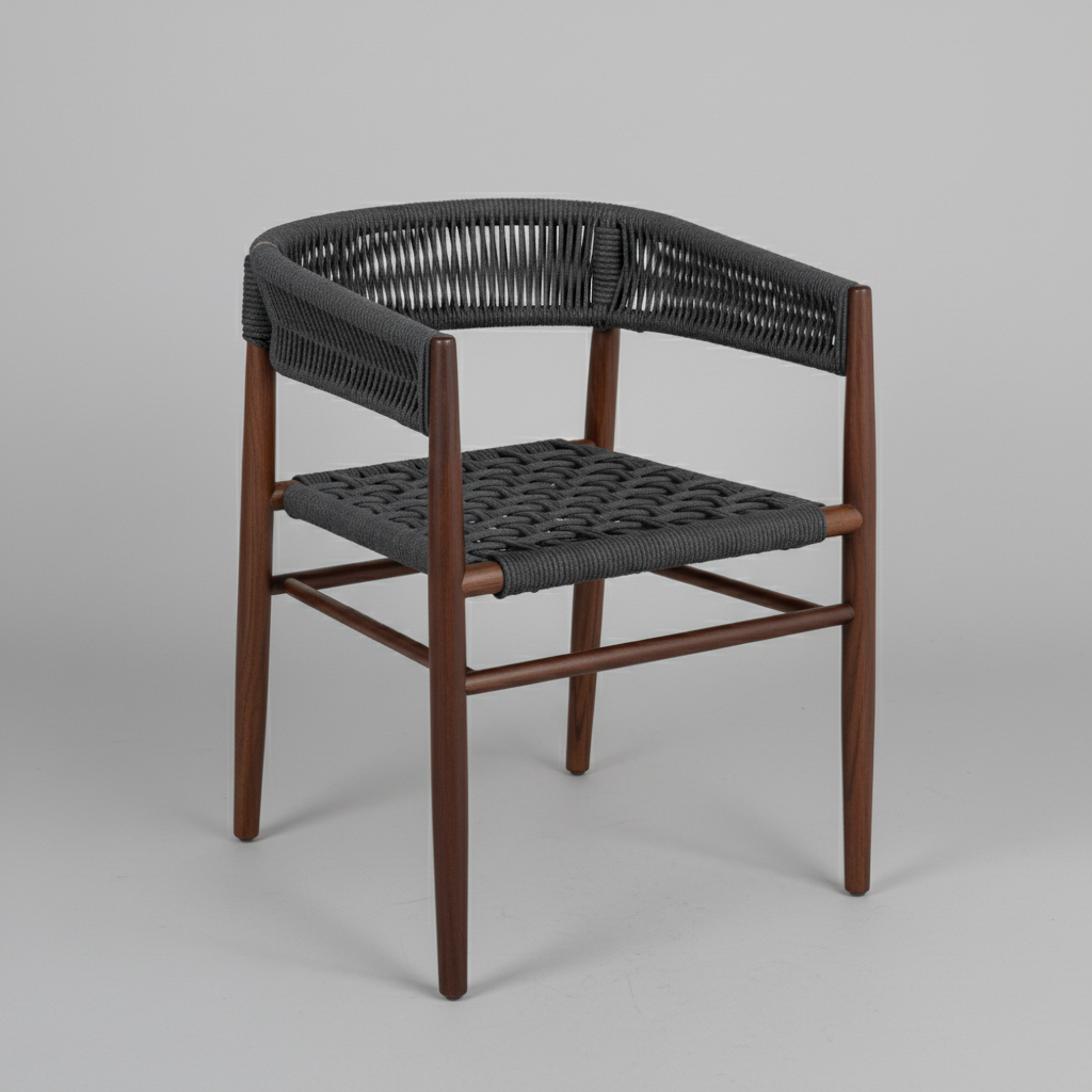 İskandinav Örgü Detaylı Ahşap Kolçaklı Tasarım Sandalye