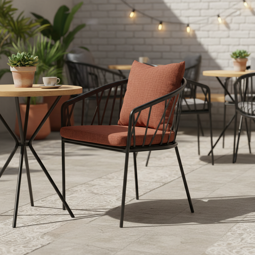 Minimalist Metal Tel Kasa Konfor Sandalyesi (Gri Minderli)