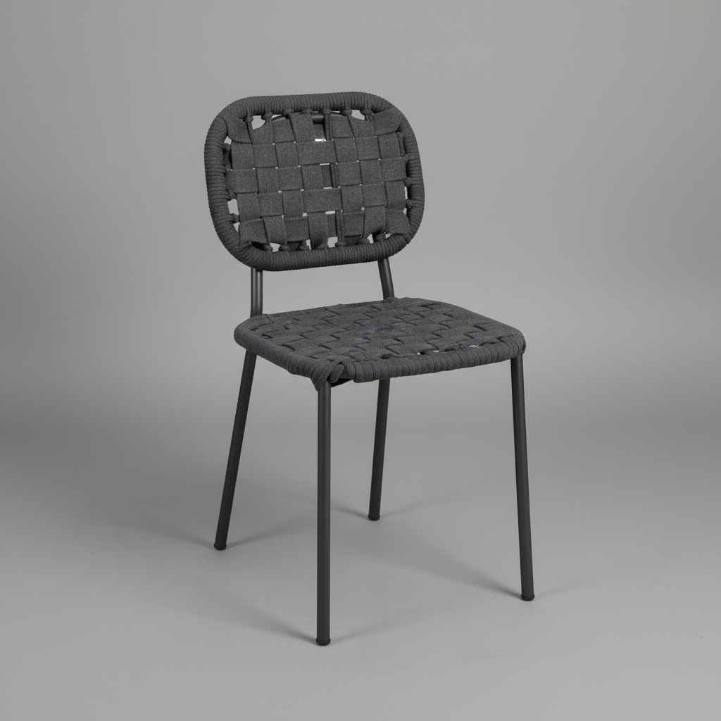 Modern Rattan Örgü Metal Ayaklı İç ve Dış Mekan Sandalyesi