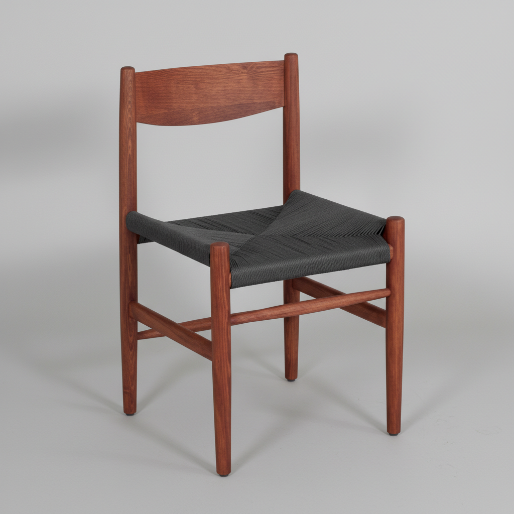 İskandinav Mid-Century Ahşap Yemek Sandalyesi - Paper Cord Oturaklı