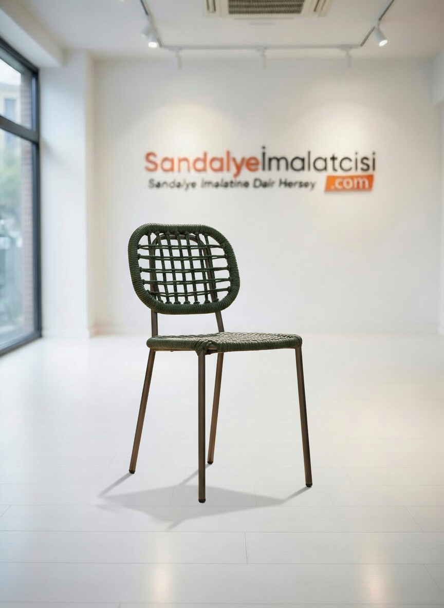 Modern Rattan Örgü Metal Ayaklı İç ve Dış Mekan Sandalyesi