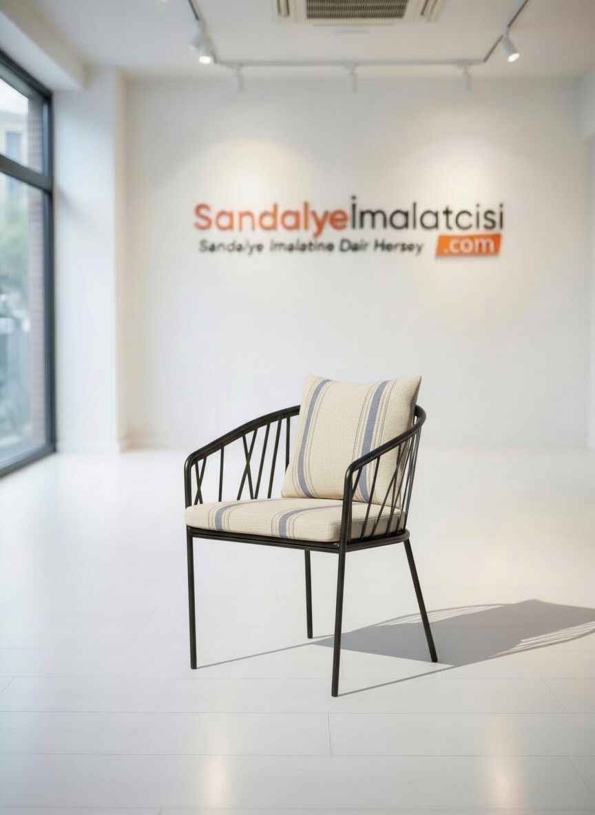 Minimalist Metal Tel Kasa Konfor Sandalyesi (Gri Minderli)