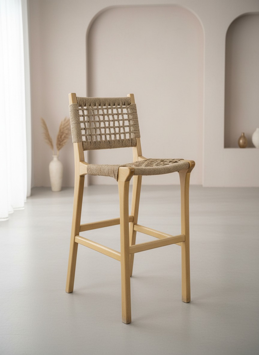 Natura Masif Hasır Bar Sandalyesi