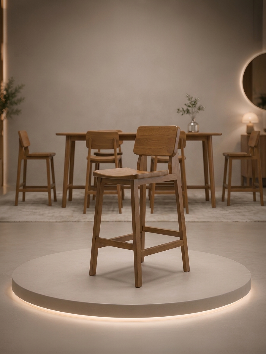 Modern Masif Ahşap Bar Sandalyesi
