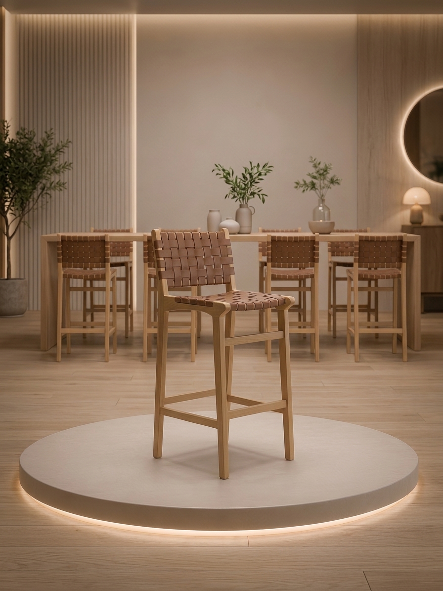 Viera Ahşap Örme Bar Sandalyesi