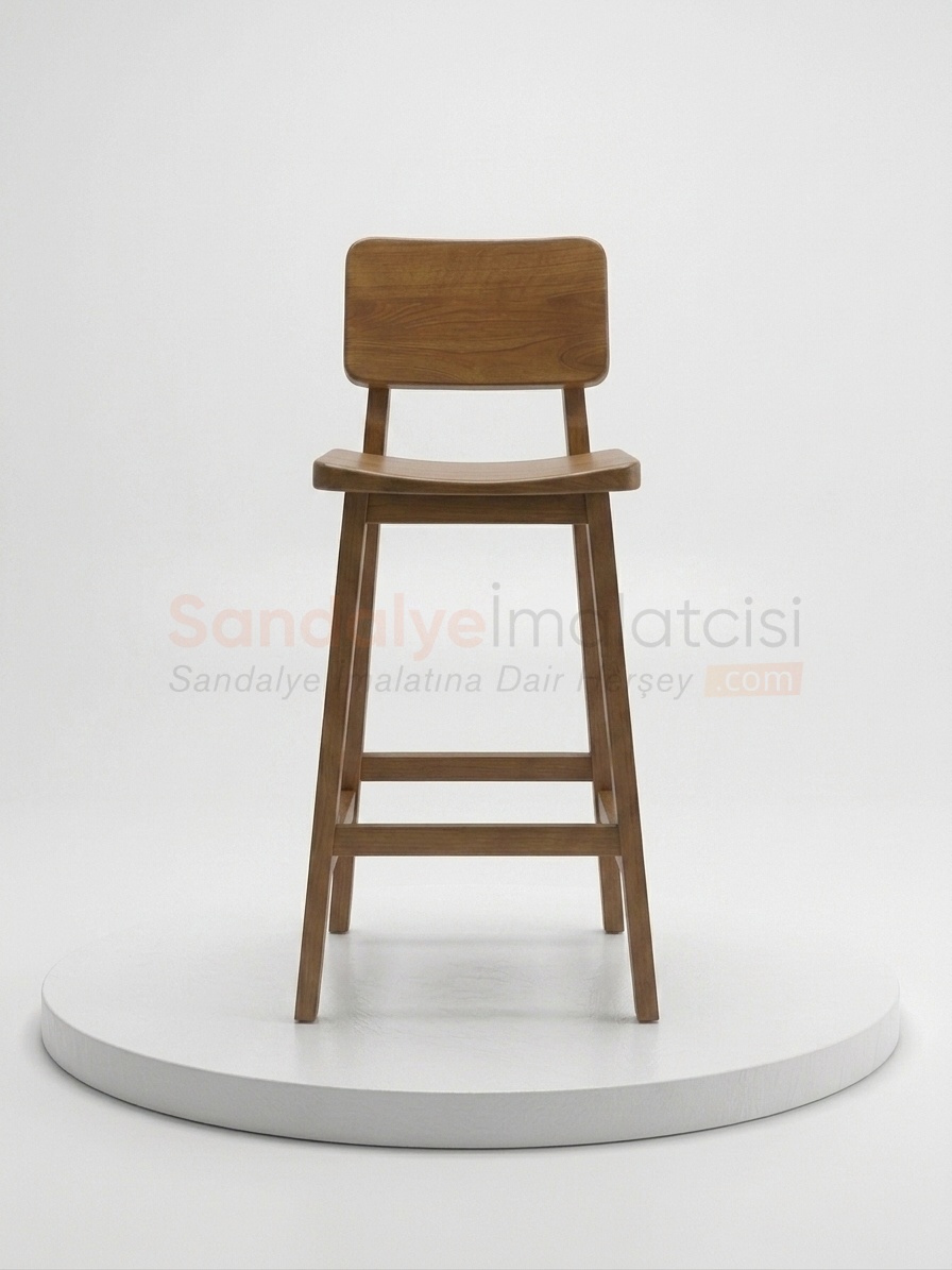 Modern Masif Ahşap Bar Sandalyesi