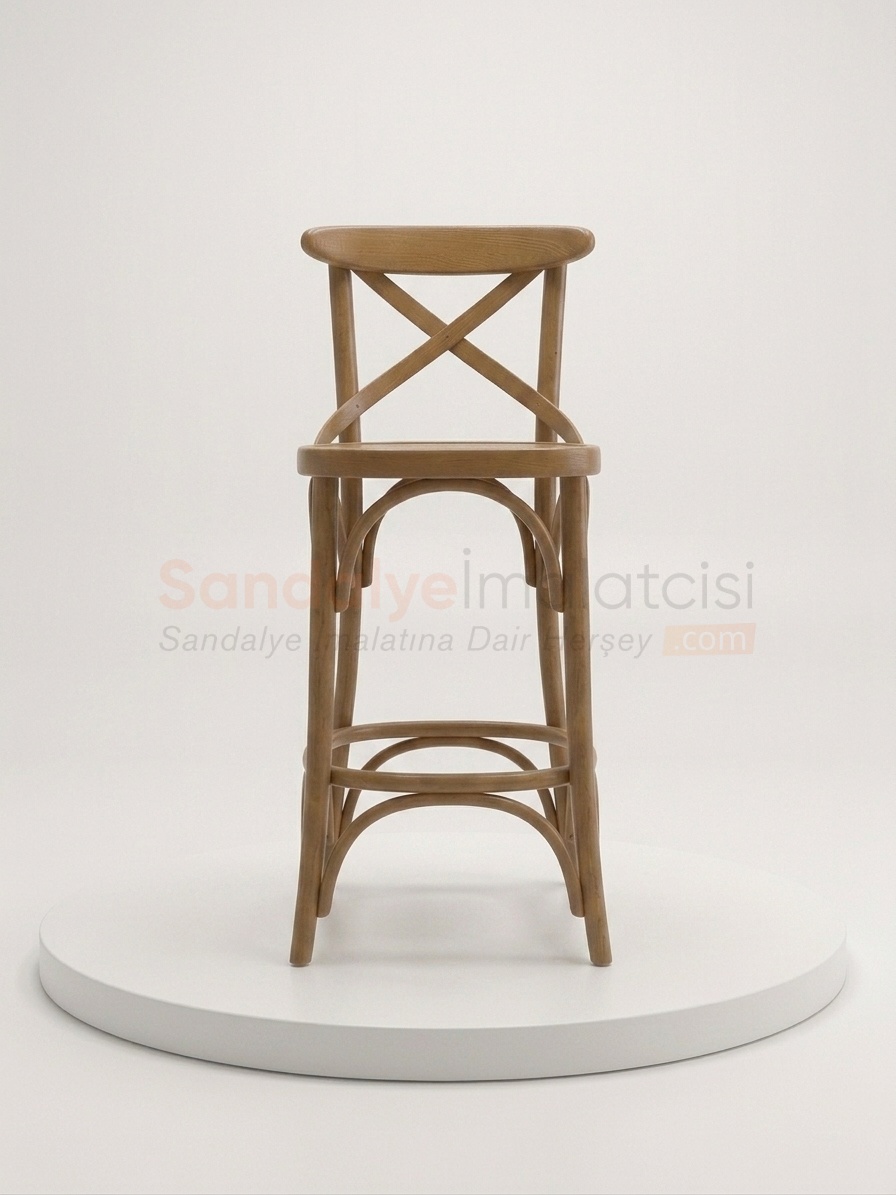 Cross Back Ahşap Bar Sandalyesi