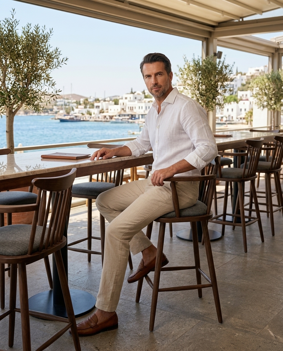 Masif Ahşap Kollu Bar Sandalyesi