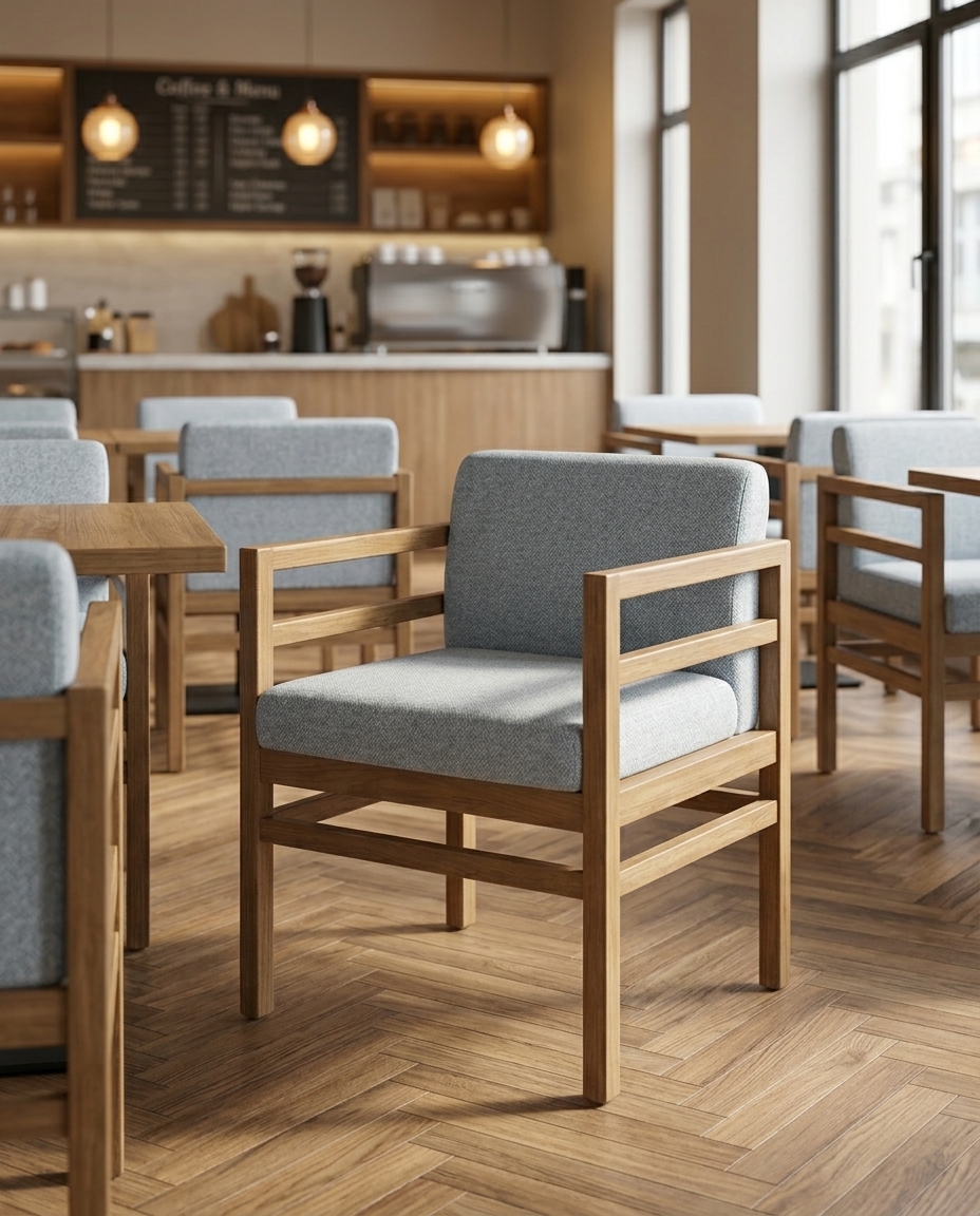 Lumos Ahşap Kollu Restoran Koltuğu