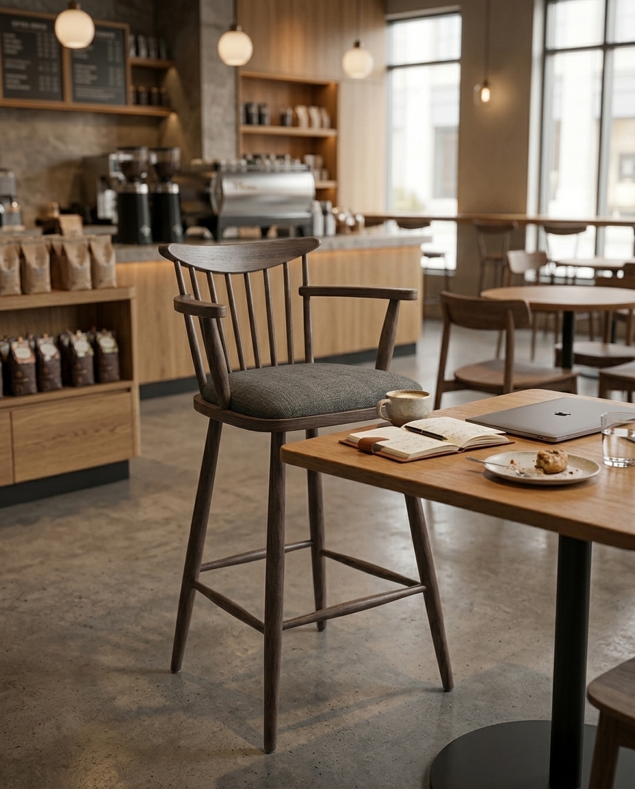 Masif Ahşap Kollu Bistro Sandalyesi